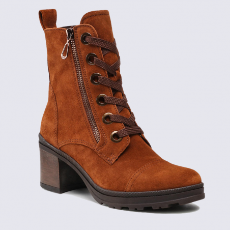 Bottines Ara, bottines à lacets et zip tendances femme en cuir noisette