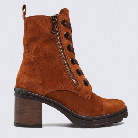 Bottines Ara, bottines à lacets et zip tendances femme en cuir noisette