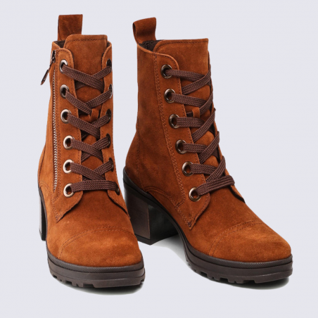 Bottines Ara, bottines à lacets et zip tendances femme en cuir noisette