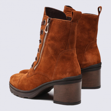 Bottines Ara, bottines à lacets et zip tendances femme en cuir noisette