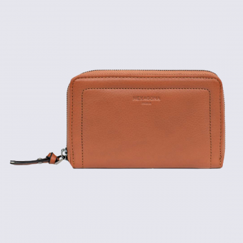 Portefeuille Hexagona, portefeuille femme en cuir terre