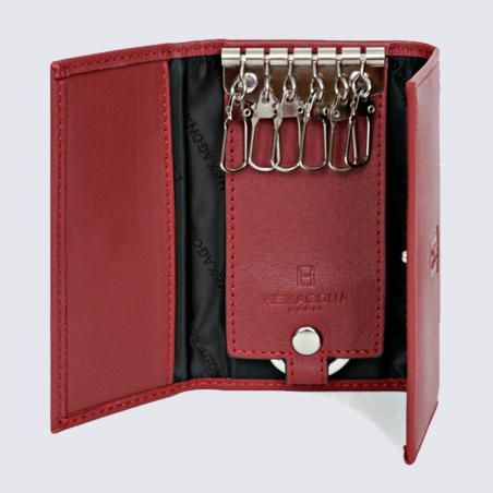 Etui-clés Hexagona, étui-clés tendance femme en cuir de vachette rouge