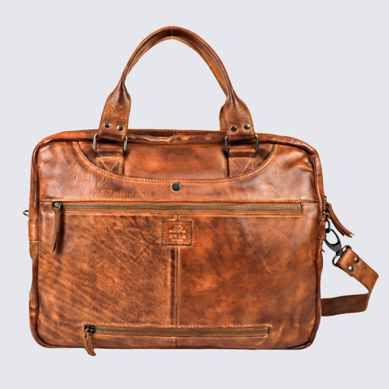 Sac business Bear, sac de travail/ordinateur en cuir cognac