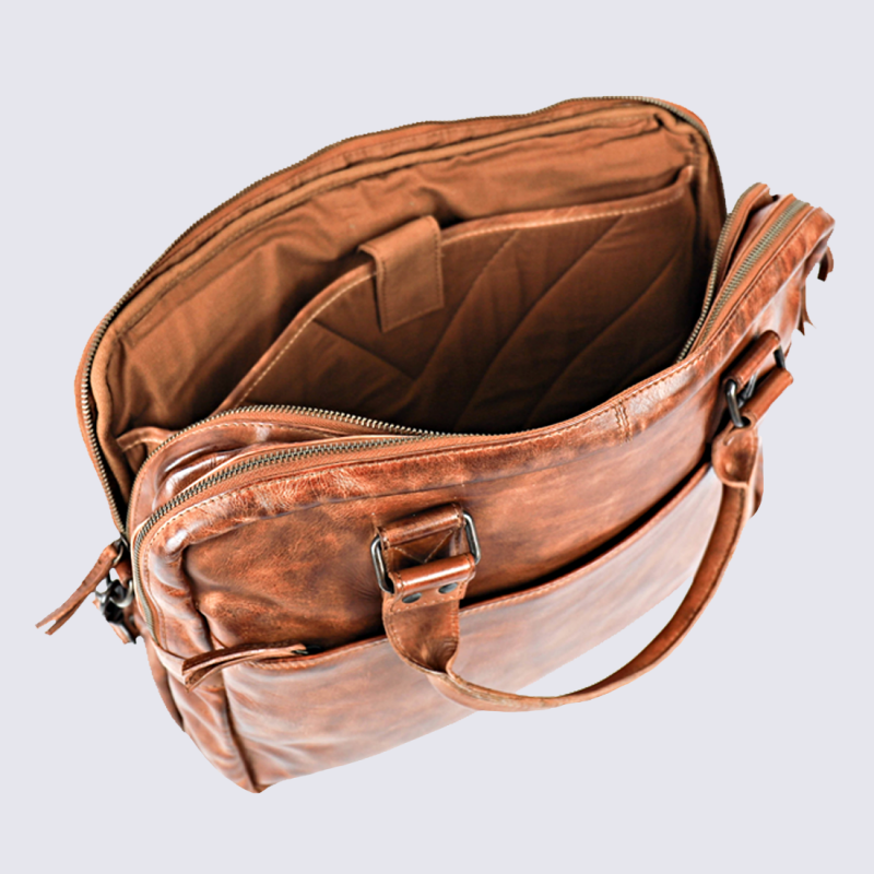 Sac business Bear, sac de travail/ordinateur en cuir cognac