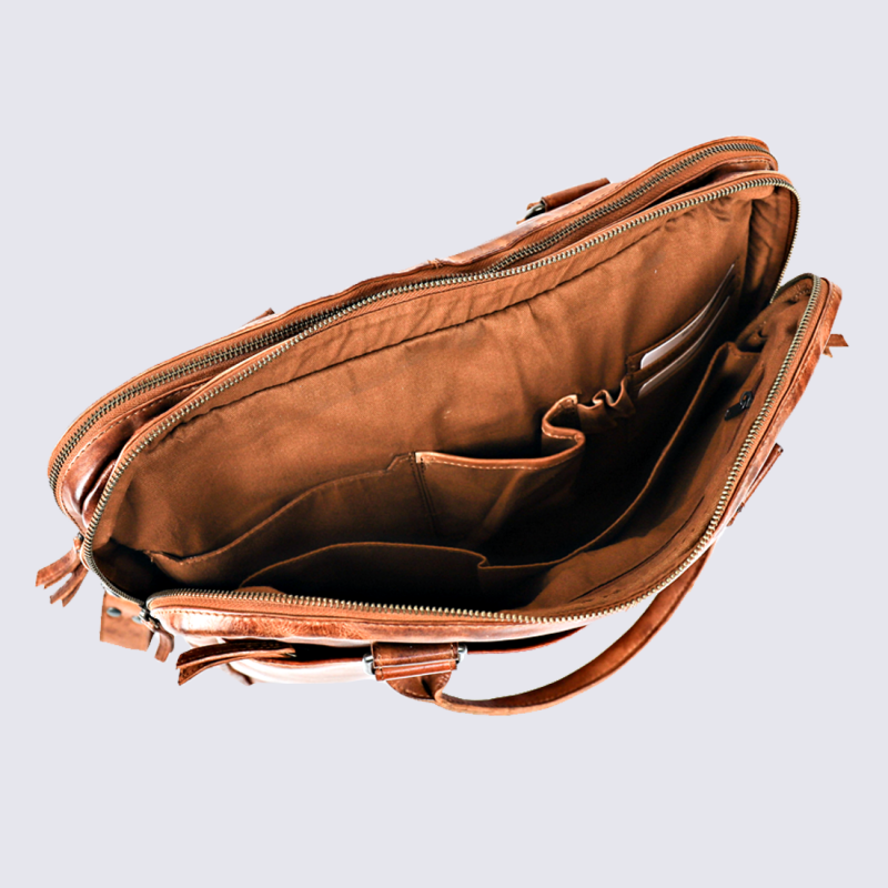 Sac business Bear, sac de travail/ordinateur en cuir cognac