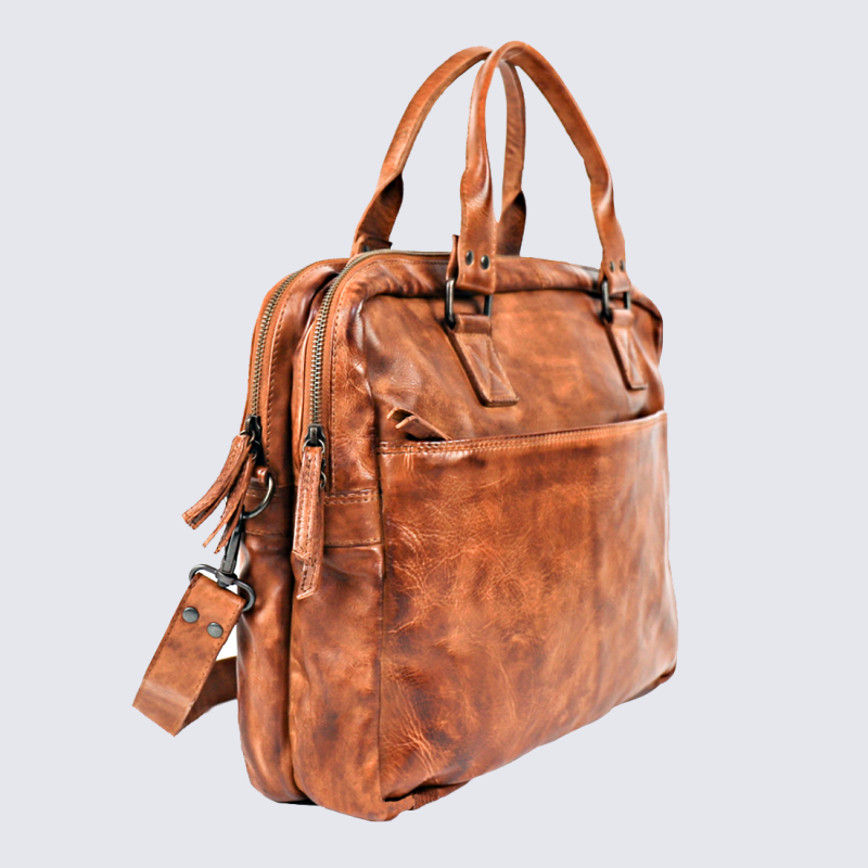 Sac business Bear, sac de travail/ordinateur en cuir cognac