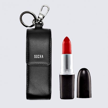 Pochette rouge à lèvres Socha, pochette rouge à lèvres femme en cuir noir