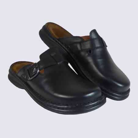 Mules Josef Seibel, mules pour homme en cuir noir