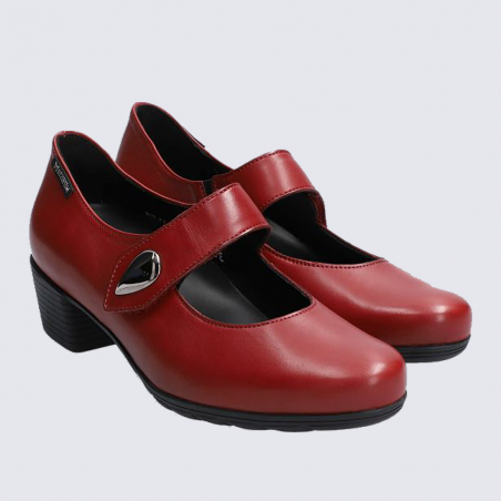 Ballerines Mephisto, ballerines à bride et à talon femme en cuir rouge sang de bœuf