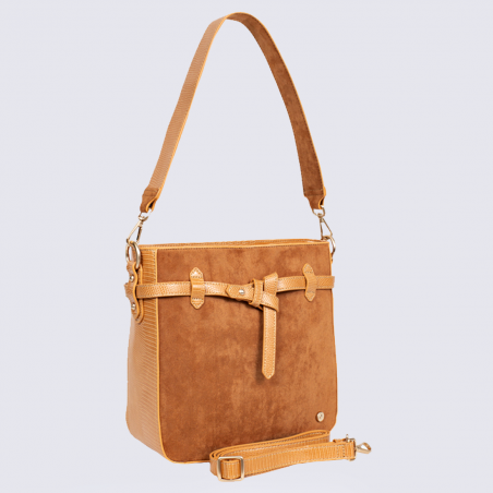 Sac porté épaule Hexagona, sac porté épaule femme ocre