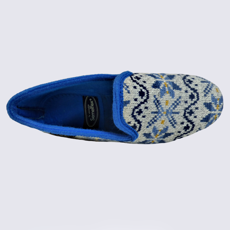 Chaussons Semelflex, chaussons charentaises chaudes femme bleu