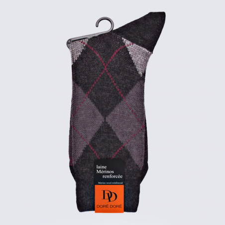 Chaussettes Doré Doré, chaussettes homme motif Jacquard en laine Mérinos gris