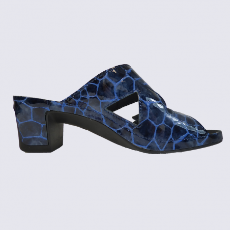 Mules Vital, mules à talons tendance femme en croco vernis ocean