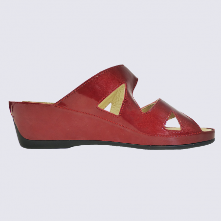 Mules Vital, mules compensées confortables femme en cuir rouge