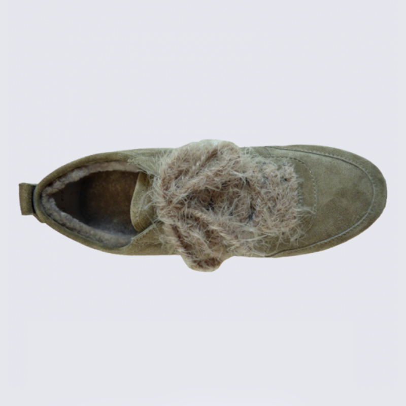 Baskets K&S, baskets tendances fourrées femme en cuir caillou