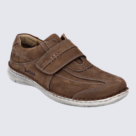 Chaussures Josef Seibel, chaussures à velcros homme en cuir chataigne