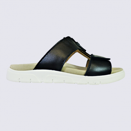 Mules Ara, mules semelle amovible femme en cuir lisse noir