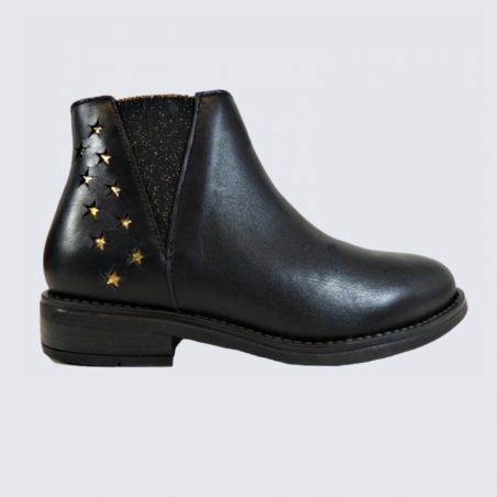 Bottines Bellamy, bottines étoiles dorées filles en cuir noir