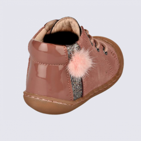 Chaussures Bellamy, chaussures à lacets et pompon bébé fille rose