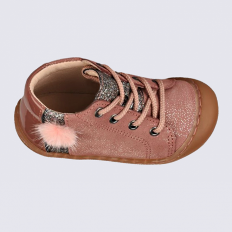 Chaussures Bellamy, chaussures à lacets et pompon bébé fille rose