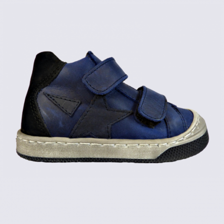 Chaussures Bellamy, chaussures à velcros bébé en cuir bleu