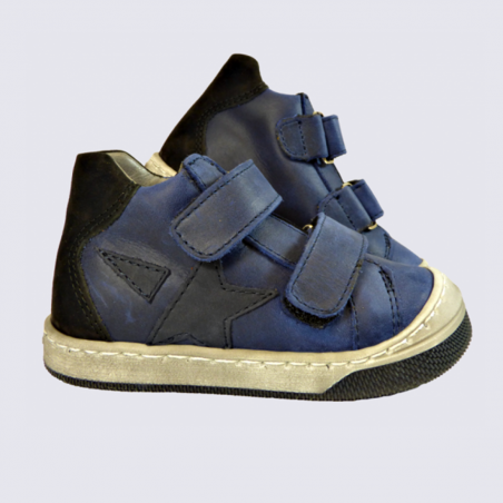 Chaussures Bellamy, chaussures à velcros bébé en cuir bleu