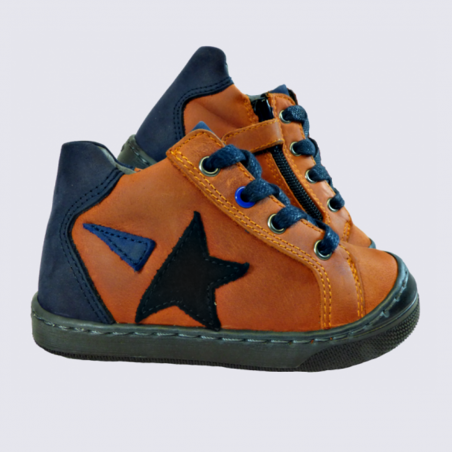 Chaussures Bellamy, chaussures à lacets bébé en cuir orange