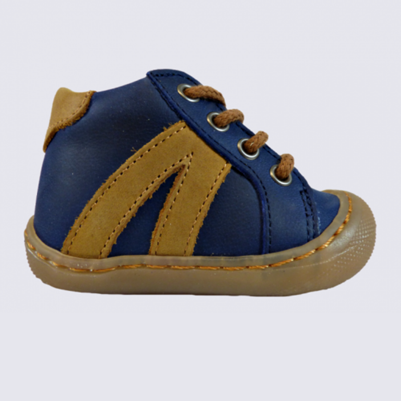 Chaussures Bellamy, chaussures à lactes bébé garçon en cuir bleu