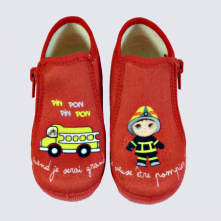 Chaussons Bellamy, chaussons motif pompier pour enfants rouge