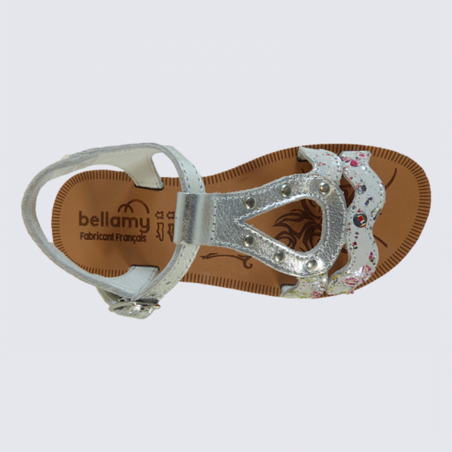 Sandales Bellamy, sandales pour filles en cuir argenté