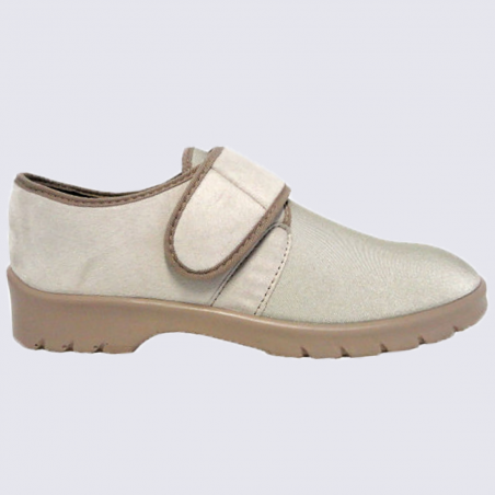 Chaussons Florett, chaussons à velcro confortables femme bi-matière taupe