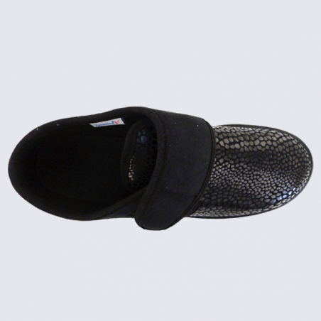 Chaussons Florett, chaussons à velcro confortables femme bi-matière noir