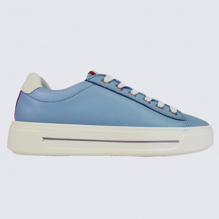 Baskets Ara, baskets confortables femme en cuir bleu aqua blanc