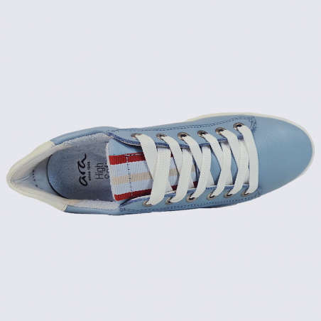 Baskets Ara, baskets confortables femme en cuir bleu aqua blanc