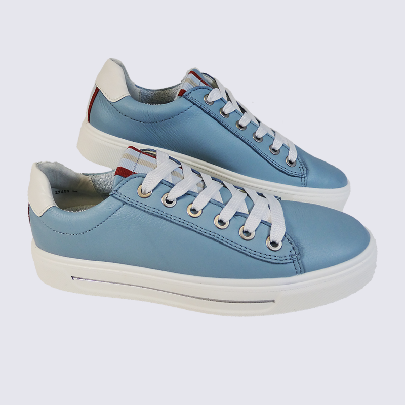 Baskets Ara, baskets confortables femme en cuir bleu aqua blanc