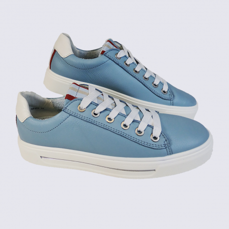 Baskets Ara, baskets confortables femme en cuir bleu aqua blanc