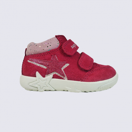 Chaussures Superfit, chaussures bébés filles avec paillettes en cuir rose