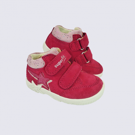 Chaussures Superfit, chaussures bébés filles avec paillettes en cuir rose