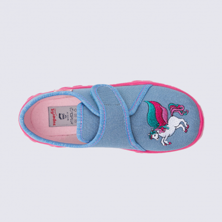 Chaussons Superfit, chaussons à velcros filles bleu rose licorne