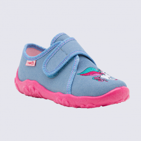 Chaussons Superfit, chaussons à velcros filles bleu rose licorne