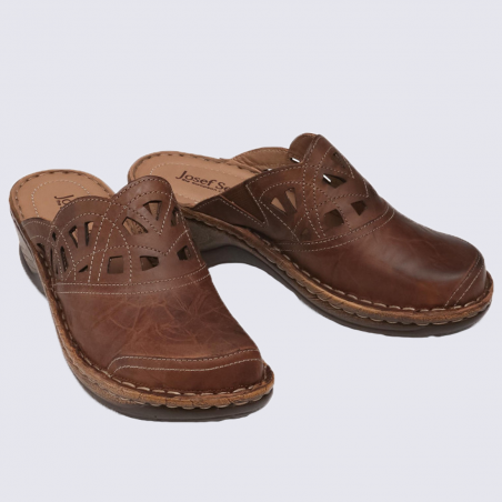 Mules Josef Seibel, mules été confortables femme en cuir marron brandy