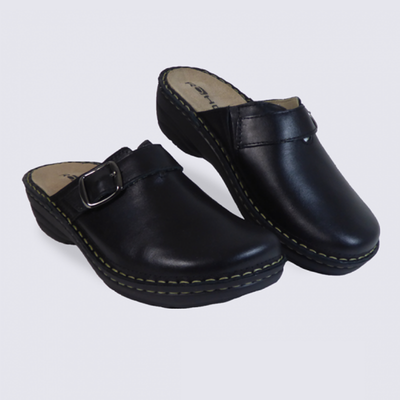 Mules Rohde, mules confortables femme en cuir noir