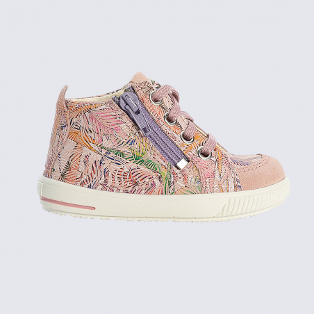 Chaussures Superfit, chaussures imprimé floral pour bébés filles en cuir rose