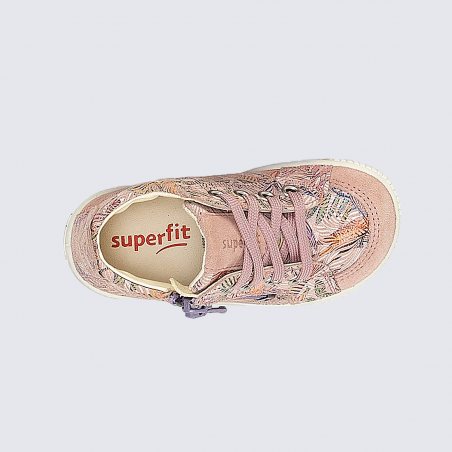 Chaussures Superfit, chaussures imprimé floral pour bébés filles en cuir rose