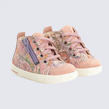 Chaussures Superfit, chaussures imprimé floral pour bébés filles en cuir rose