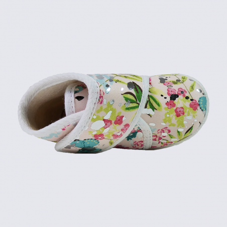 Chaussons Bellamy, chaussons bébé filles motif papillon rose