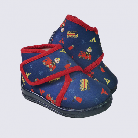 Chaussons Bellamy, chaussons bébé garçons motif pompier marine