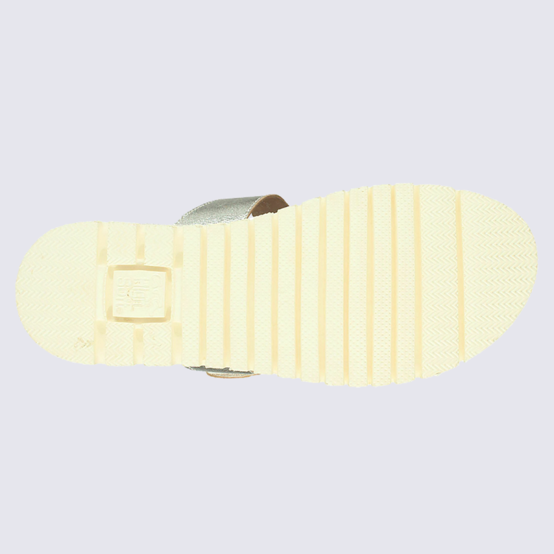 Mules Ara, mules à brides velcro femme en cuir argent