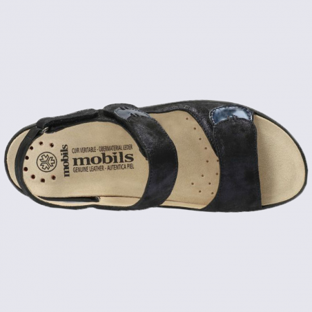 Sandales Mobils, sandales confortables femme en cuir bleu