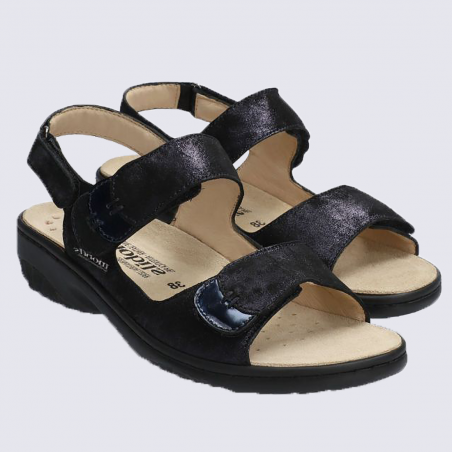 Sandales Mobils, sandales confortables femme en cuir bleu